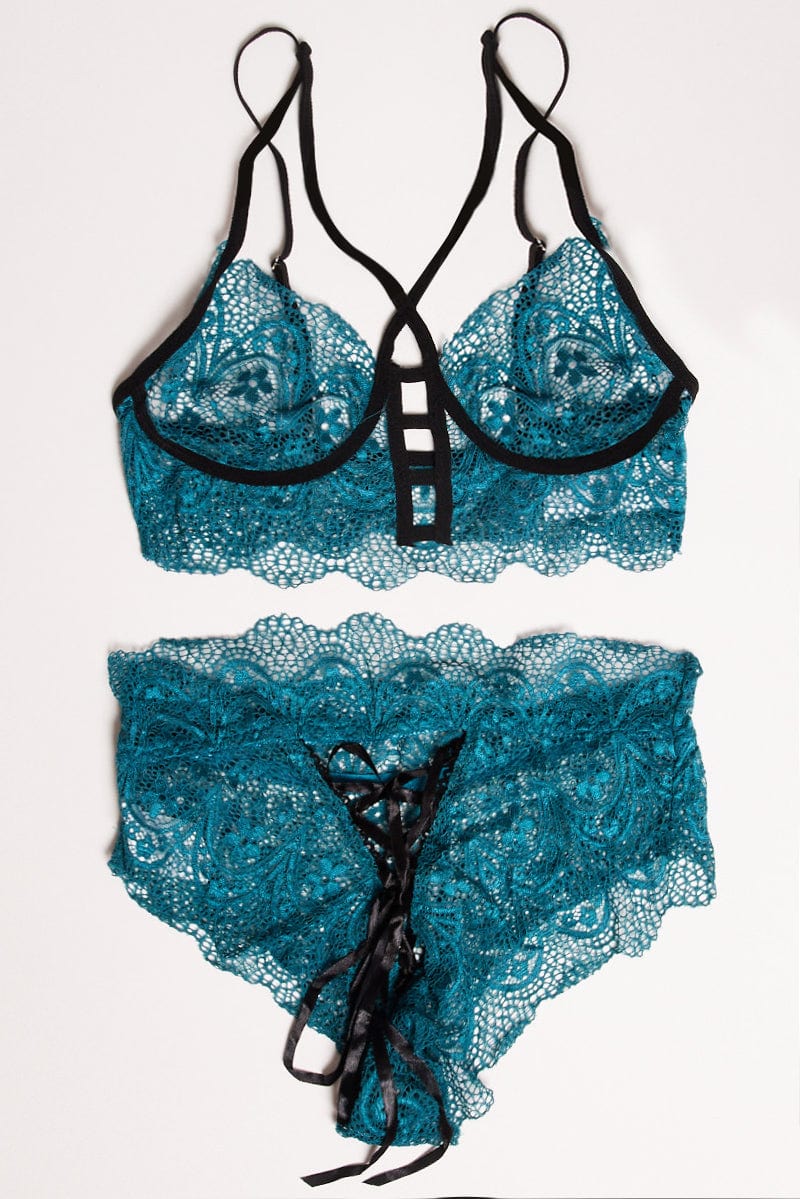 Blue Lace Lingerie Set for Ally Fashion