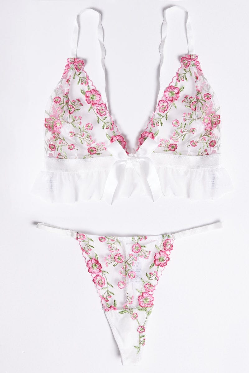 White Flower Embroidery Lingerie Set for Ally Fashion