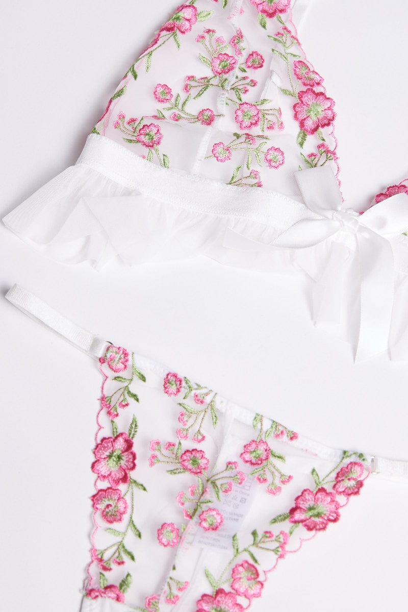 White Flower Embroidery Lingerie Set for Ally Fashion