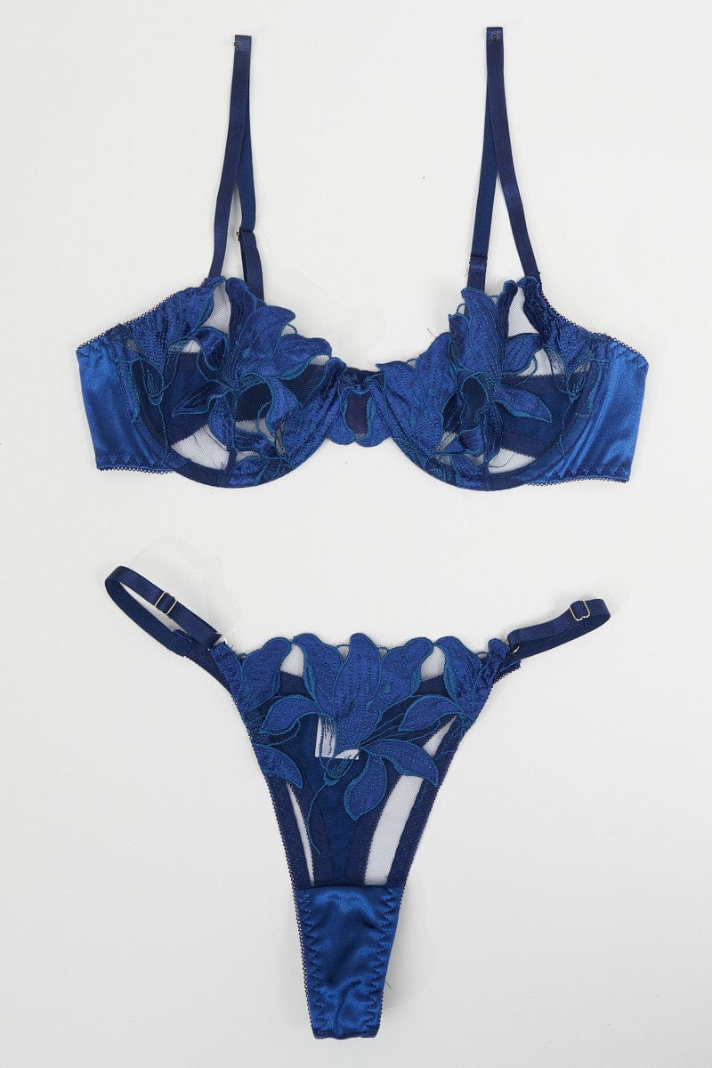 Blue Embroidery Lingerie Set for Ally Fashion