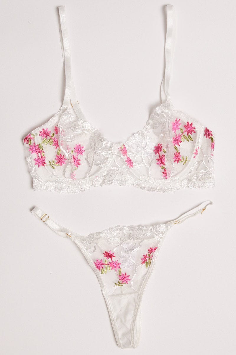 White Flower Embroidery Lingerie Set for Ally Fashion