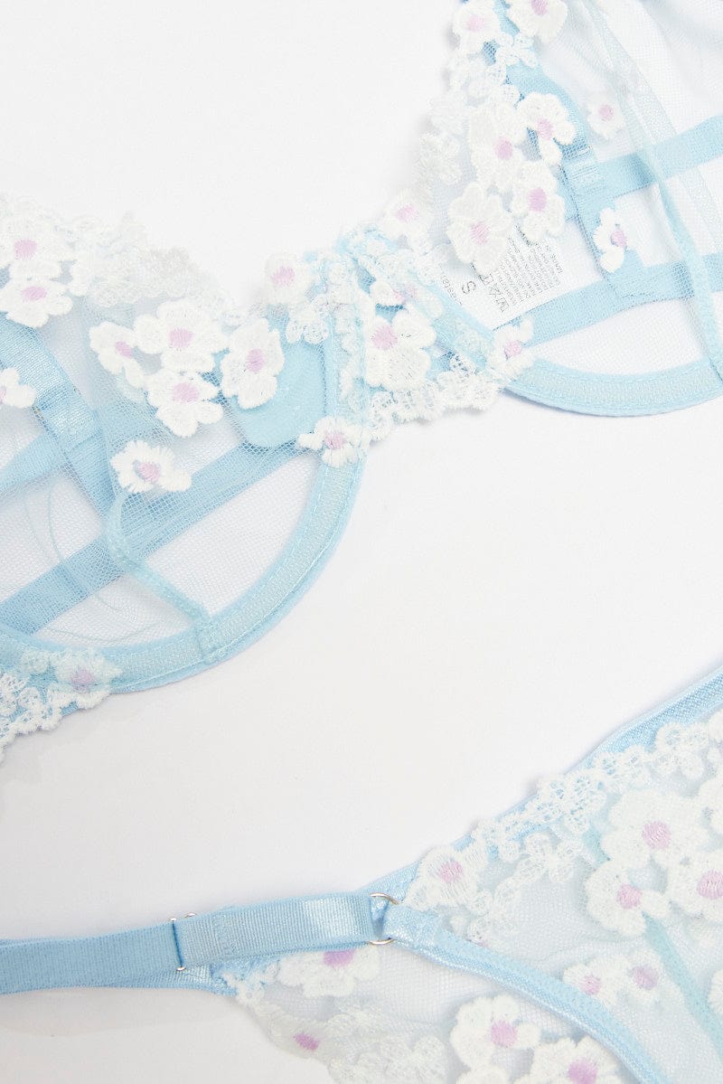 Blue Embroidery Lingerie Set for Ally Fashion