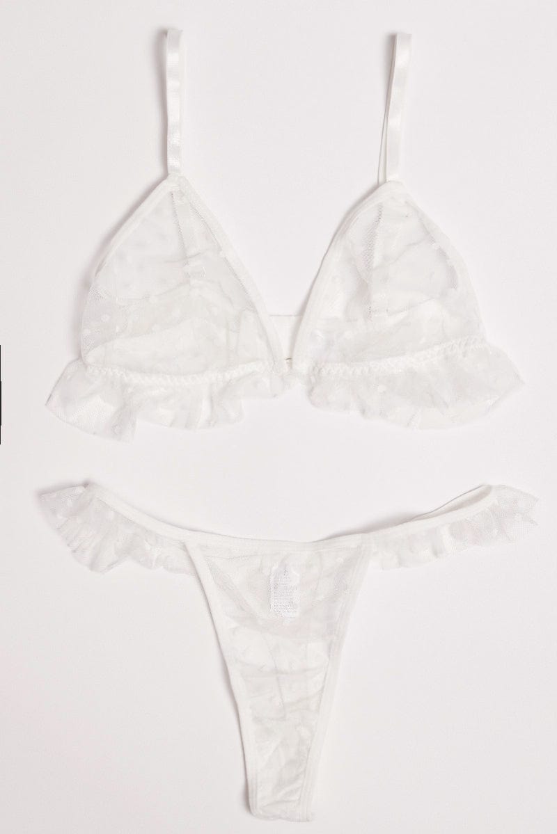 White Ruffles Mesh Lingerie Set for Ally Fashion