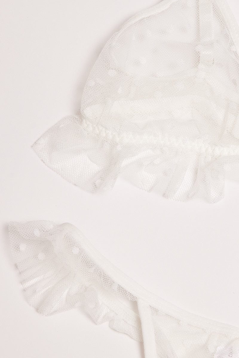 White Ruffles Mesh Lingerie Set for Ally Fashion