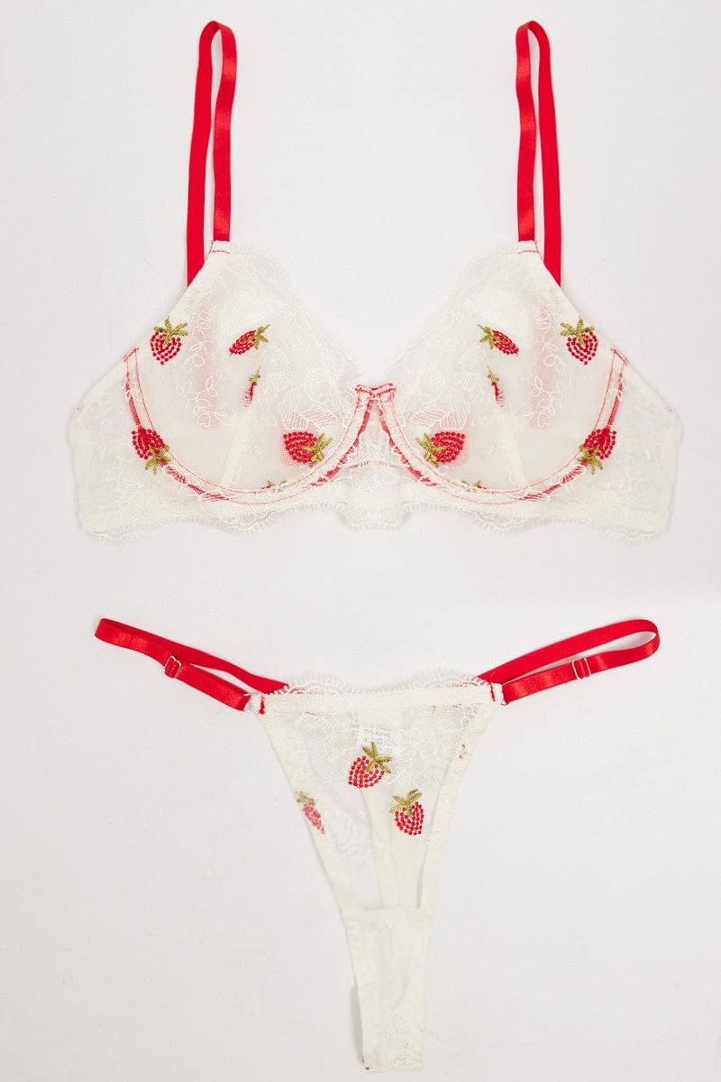 White Strawberry Embroidery Lingerie Set for Ally Fashion