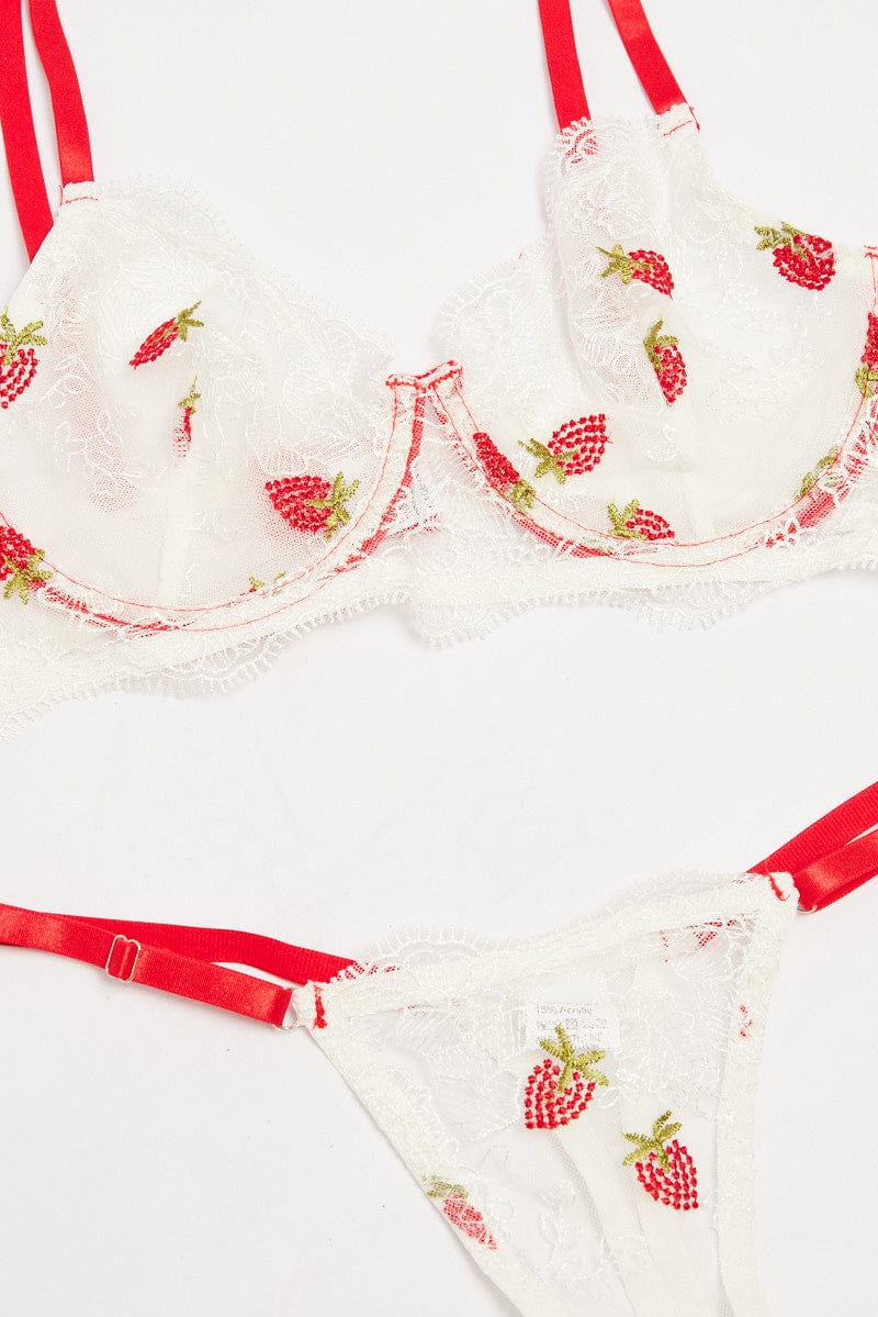 White Strawberry Embroidery Lingerie Set for Ally Fashion