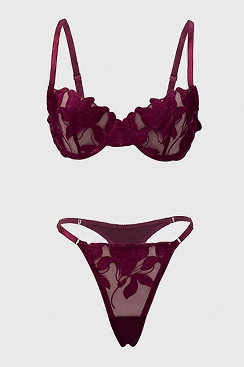 Purple Embroidery Lingerie Set for Ally Fashion
