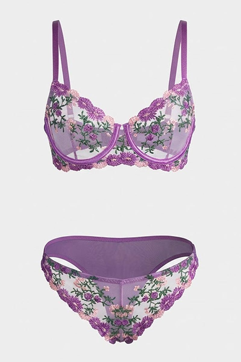 Purple Embroidery Lingerie Set for Ally Fashion