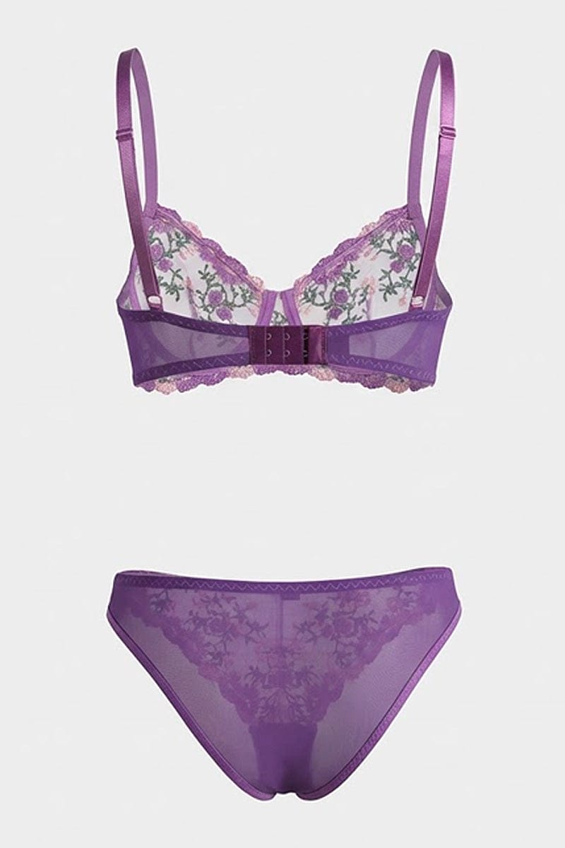 Purple Embroidery Lingerie Set for Ally Fashion