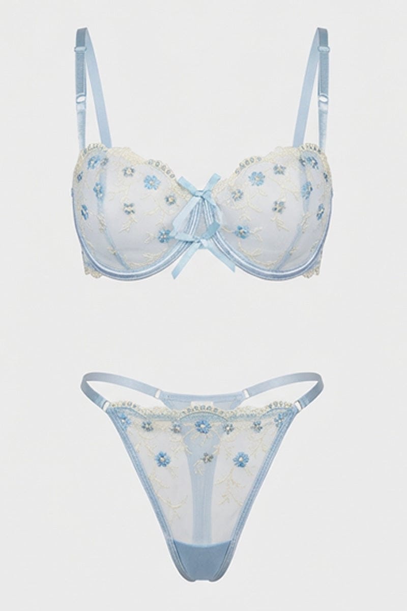 Blue Embroidery Lingerie Set for Ally Fashion
