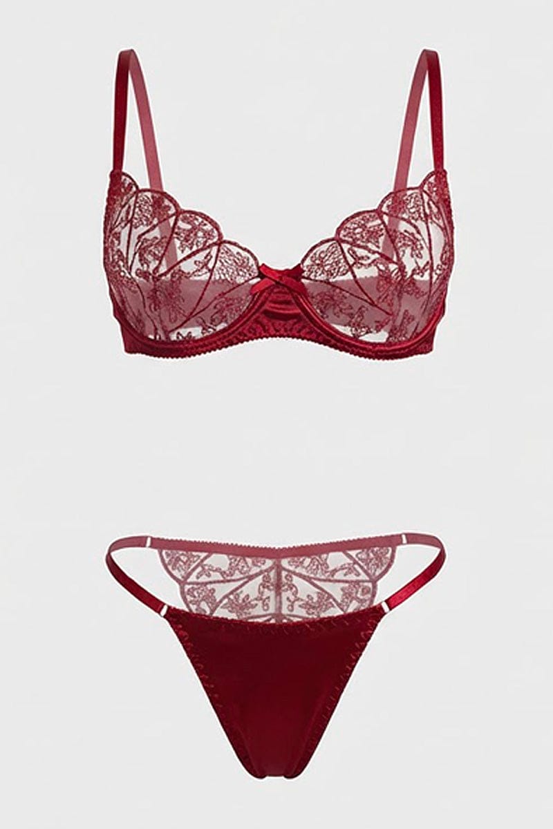 Red Embroidery Lingerie Set for Ally Fashion