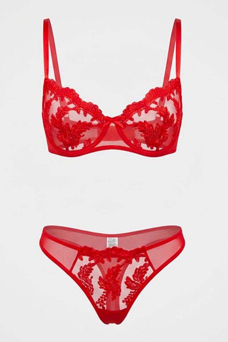 Red Embroidery Lingerie Set for Ally Fashion