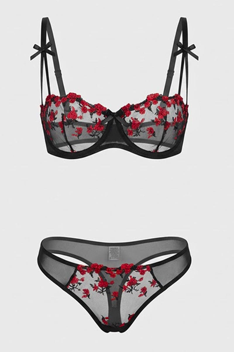 Black Floral Embroidery Lingerie Set for Ally Fashion