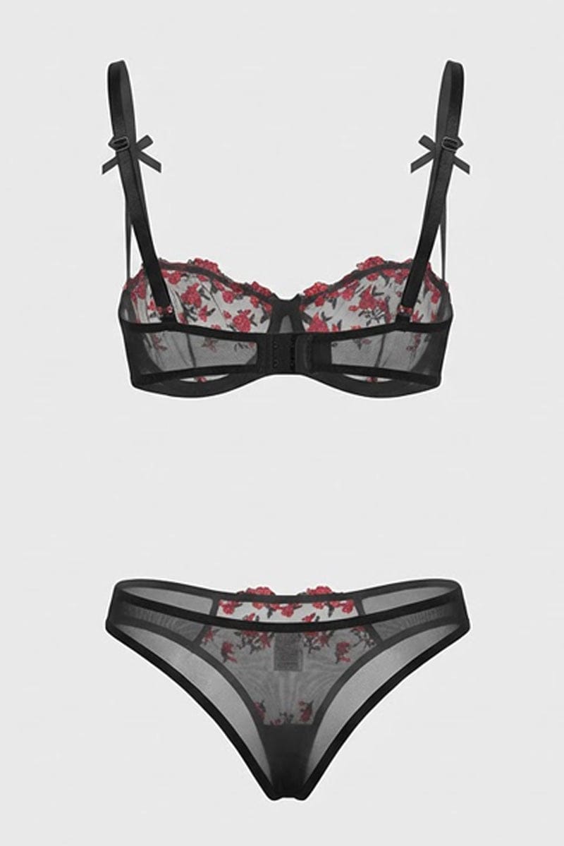 Black Floral Embroidery Lingerie Set for Ally Fashion