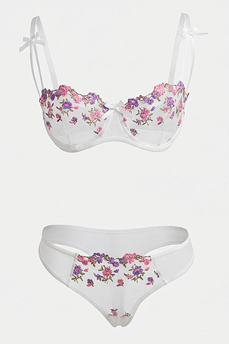 White Floral Embroidery Lingerie Set for Ally Fashion
