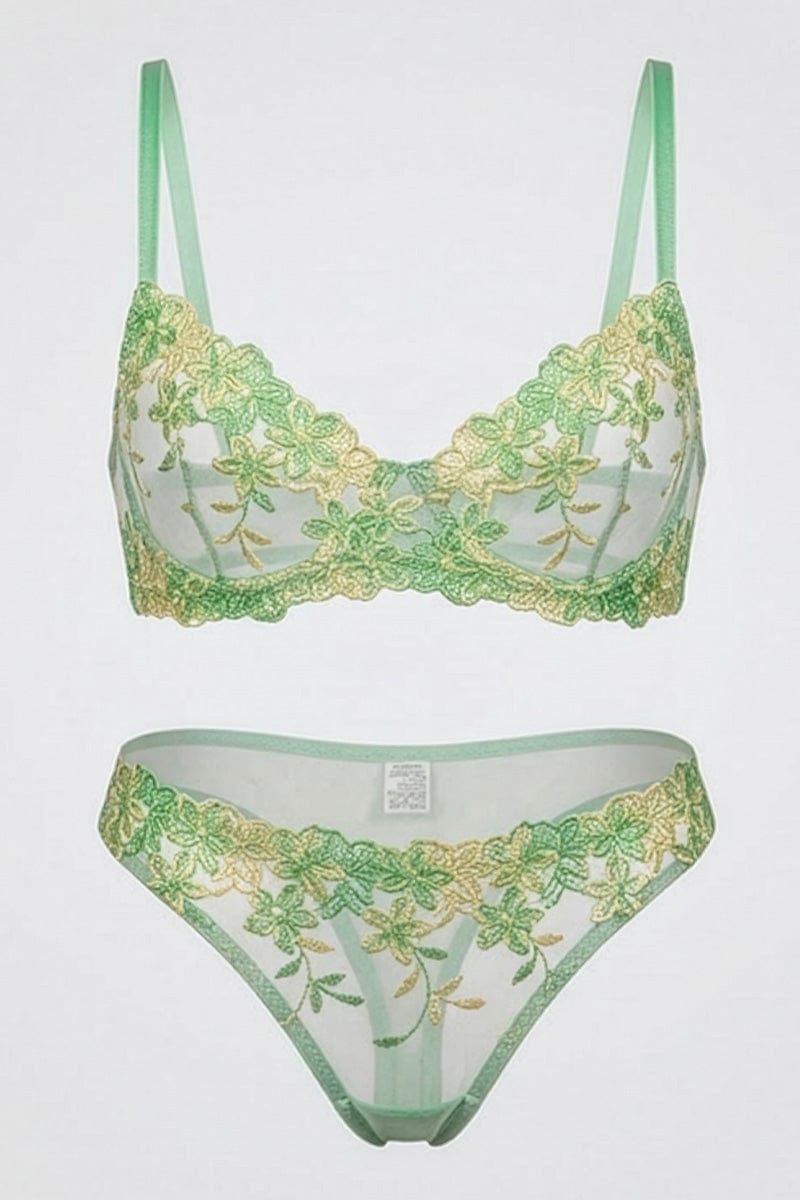 Green Floral Embroidery Lingerie Set for Ally Fashion