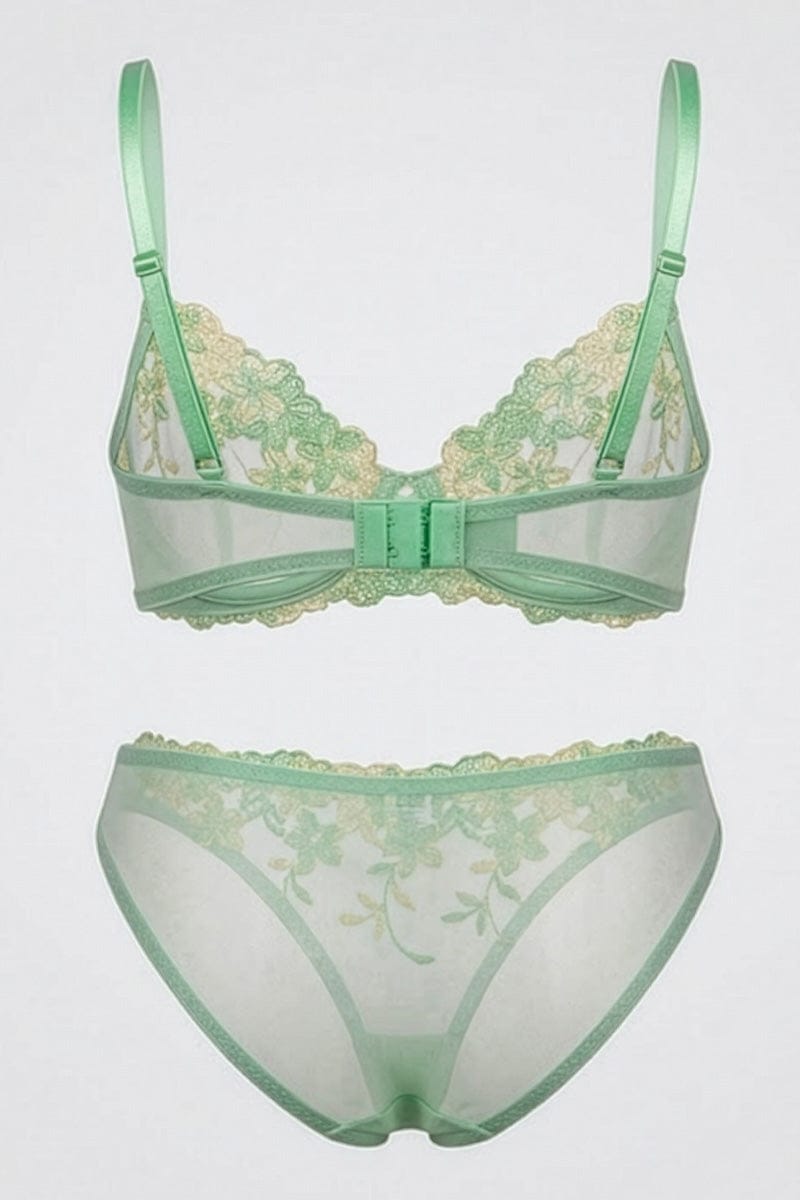 Green Floral Embroidery Lingerie Set for Ally Fashion