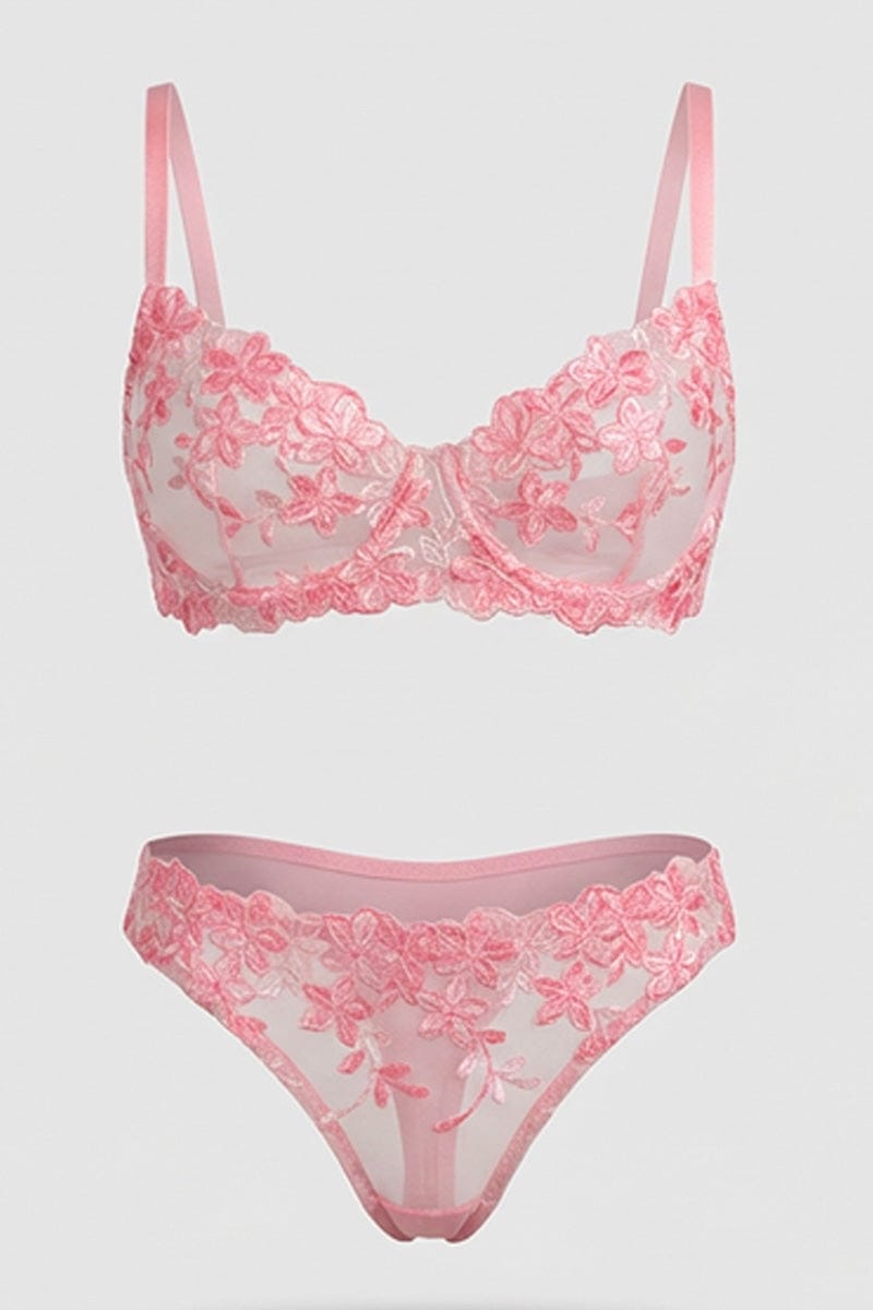 Pink Floral Embroidery Lingerie Set for Ally Fashion