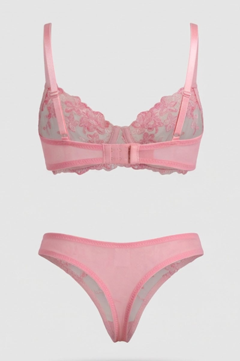 Pink Floral Embroidery Lingerie Set for Ally Fashion