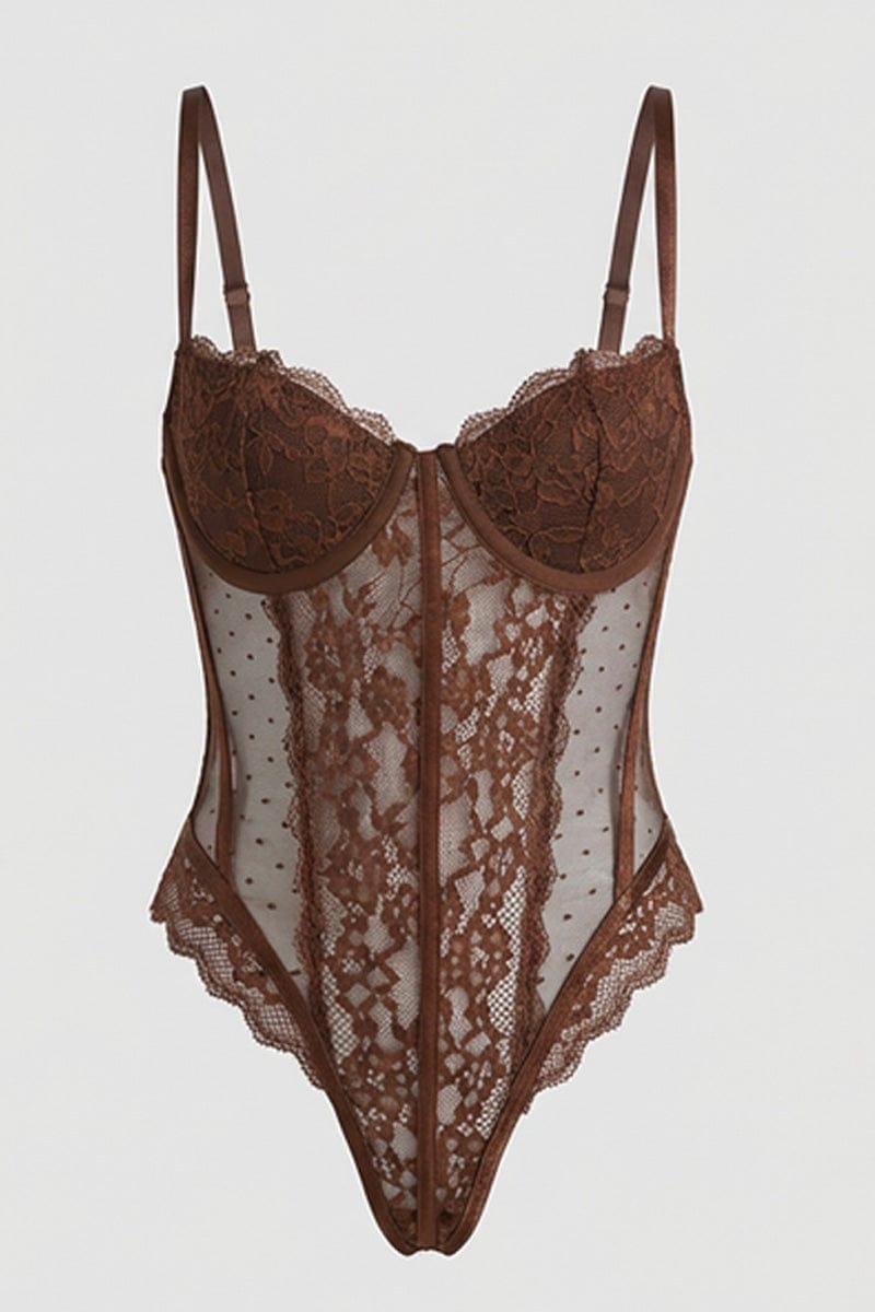 Brown Lace Bodysuit Lingerie for Ally Fashion