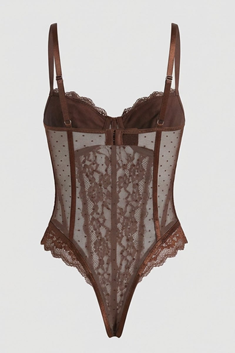 Brown Lace Bodysuit Lingerie for Ally Fashion