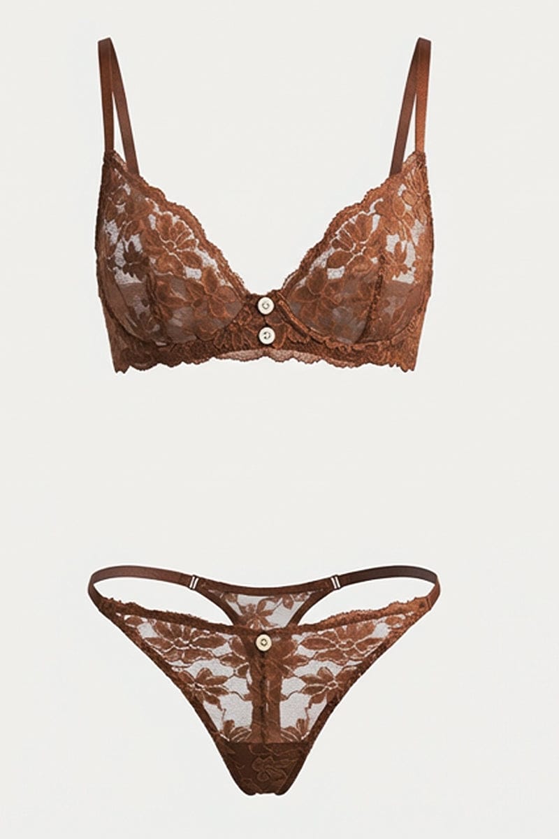 Brown Lace Lingerie Set for Ally Fashion