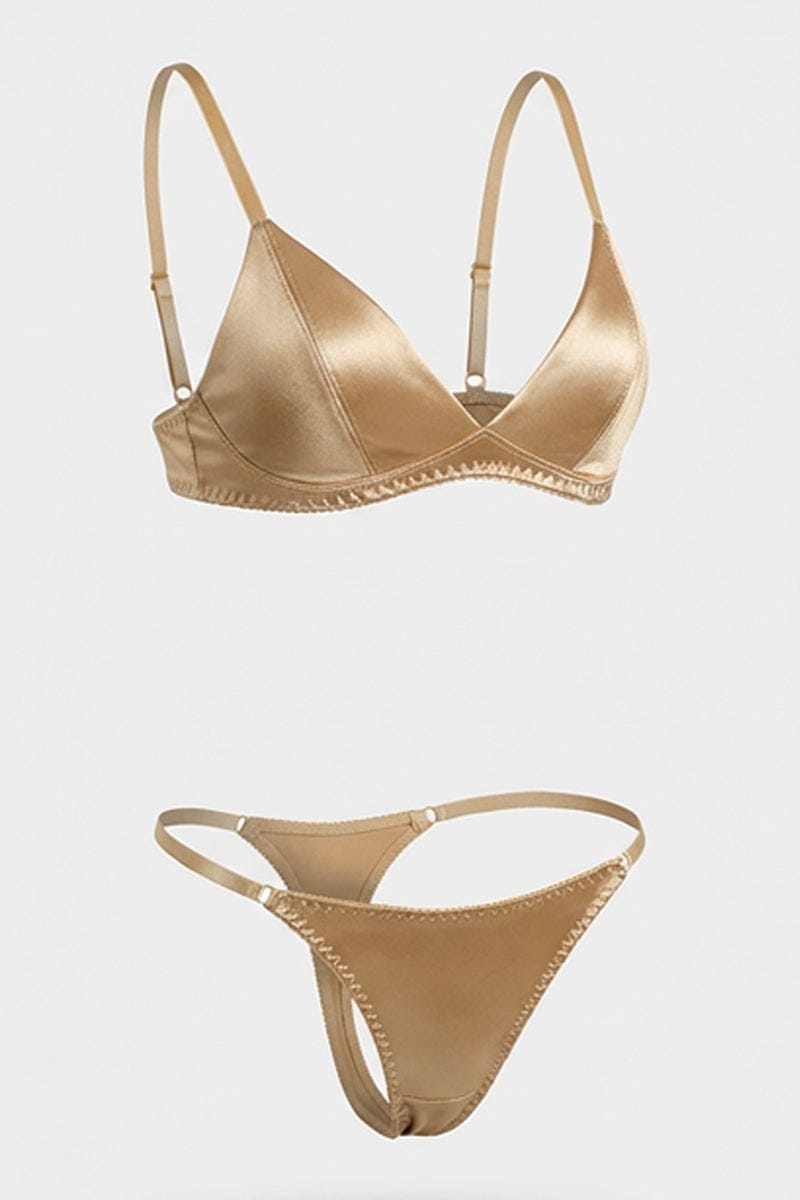 Beige Satin Lingerie Set for Ally Fashion