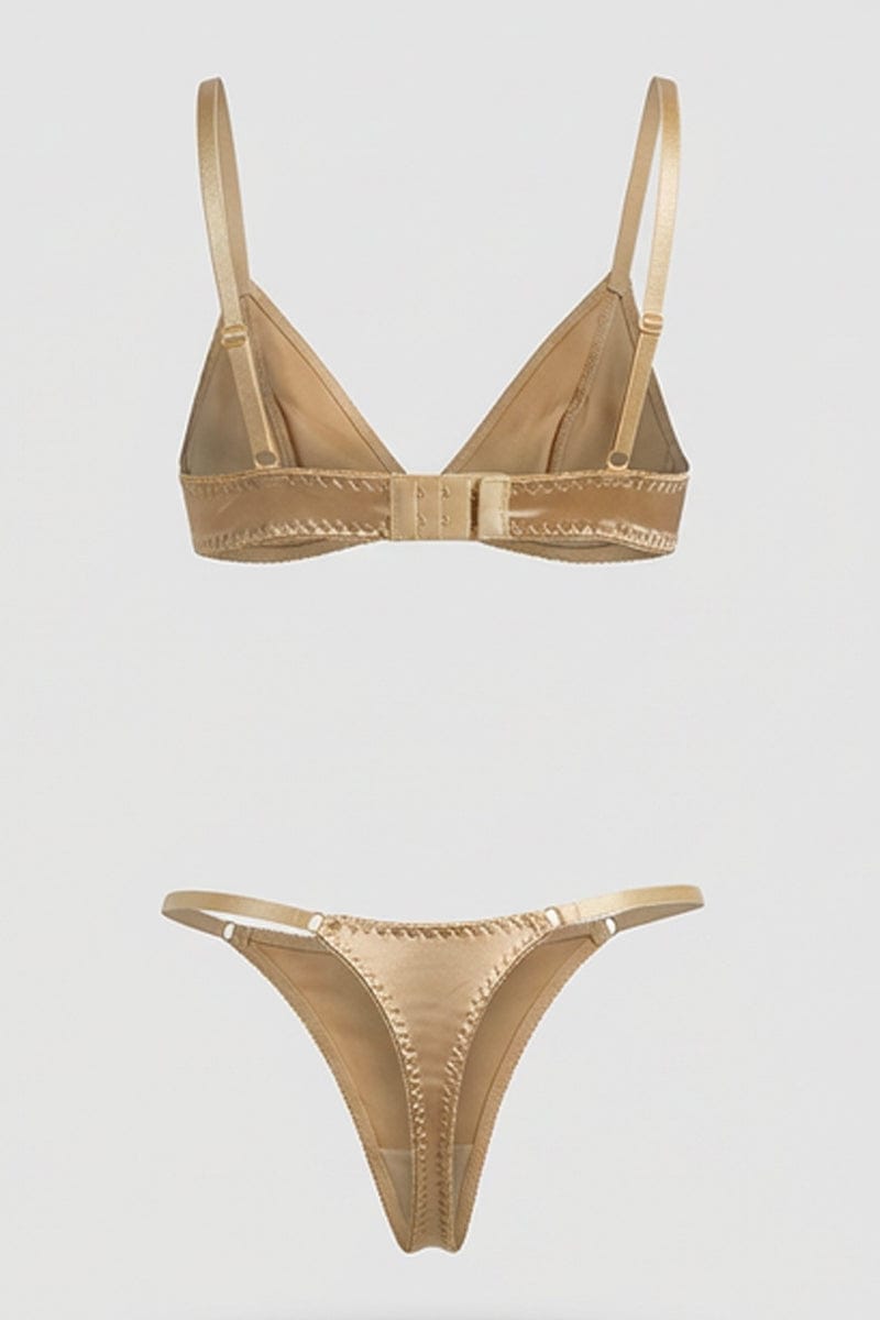 Beige Satin Lingerie Set for Ally Fashion