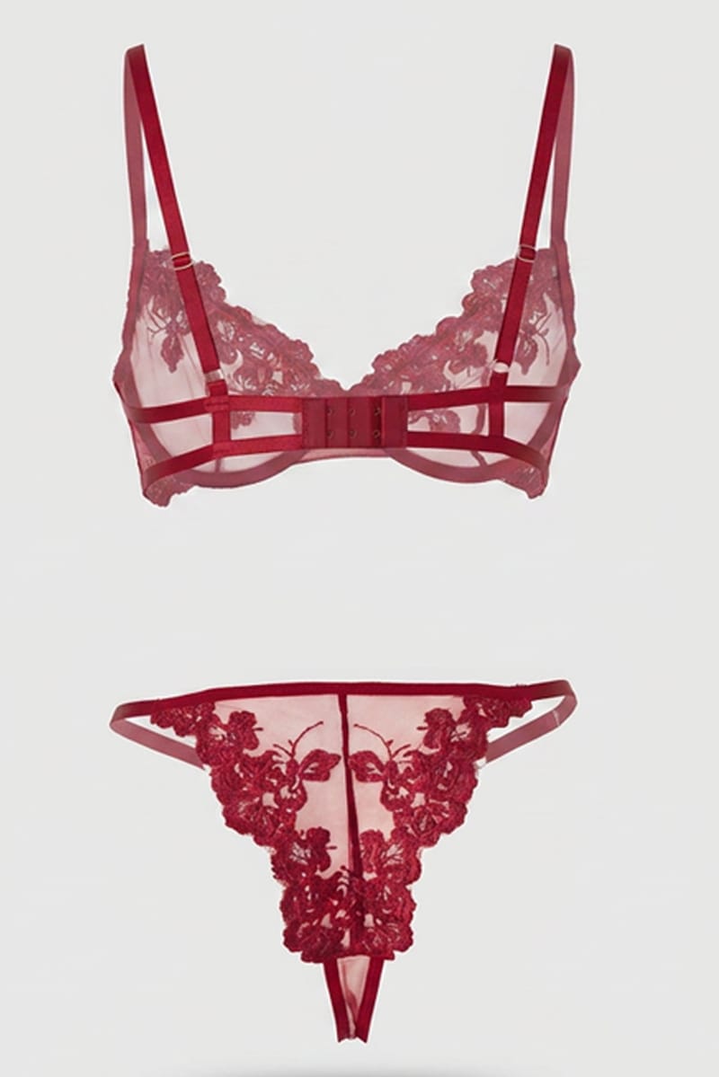 Red Embroidery Lingerie Set for Ally Fashion
