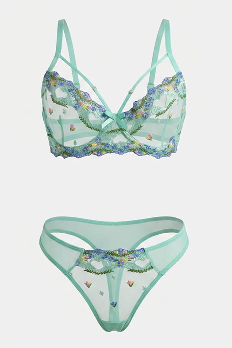 Green Embroidery Lingerie Set for Ally Fashion