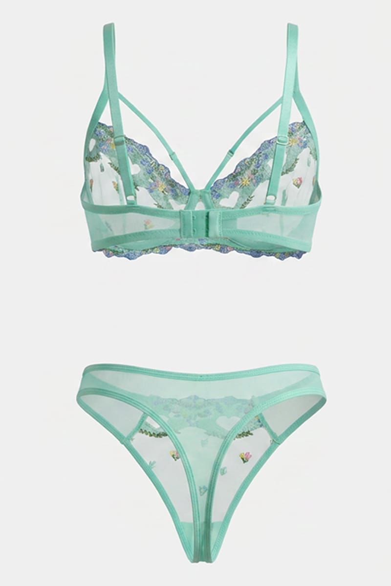 Green Embroidery Lingerie Set for Ally Fashion