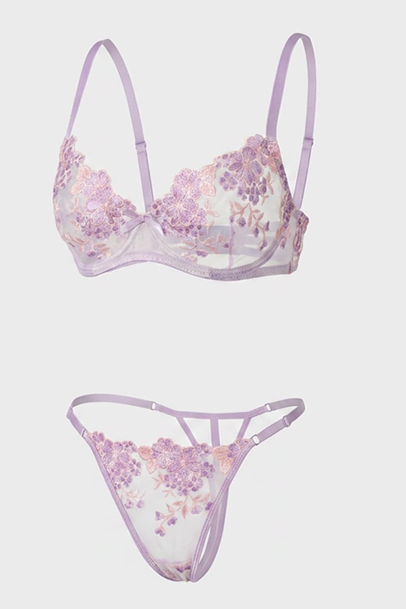 Purple Embroidery Lingerie Set for Ally Fashion