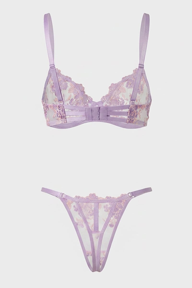 Purple Embroidery Lingerie Set for Ally Fashion