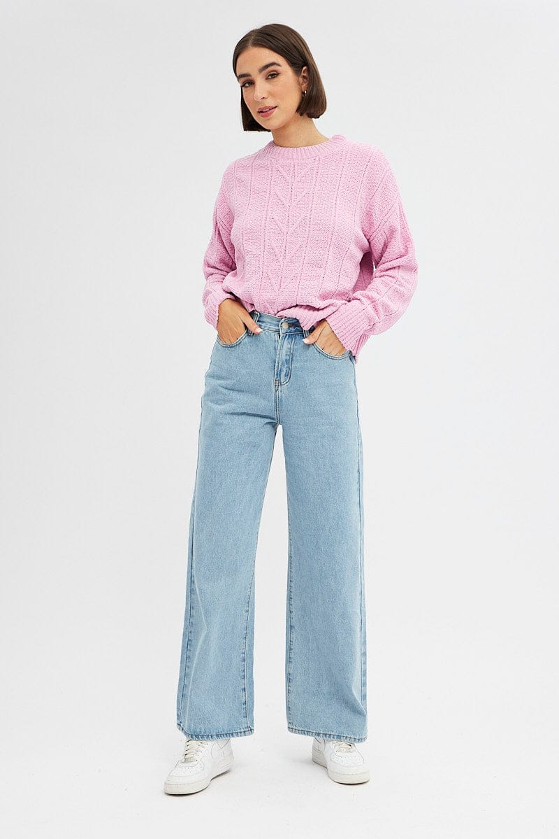 Pink Knit Top Long Sleeve Crop