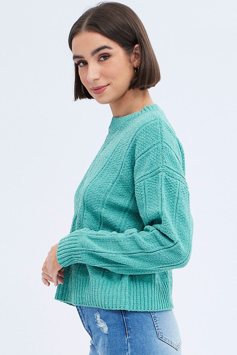 Women’s Green Knit Top Long Sleeve Crop Ally Fashion