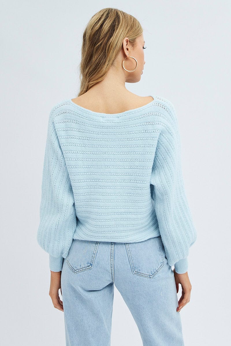 BASIC KNIT Blue Knit Top Long Sleeve for Women by Ally