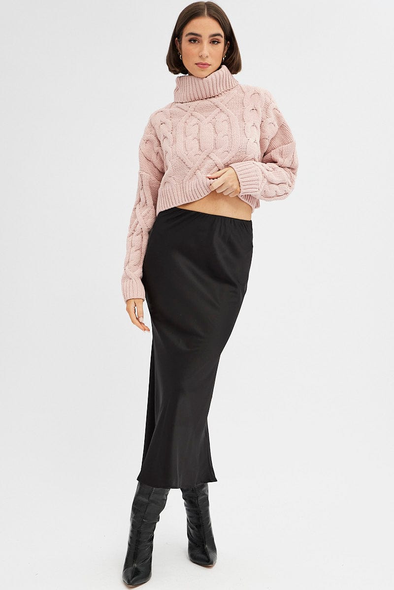 BASIC KNIT Pink Knit Top Long Sleeve Crop Turtleneck for Women by Ally