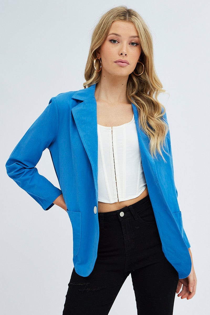 COAT Blue Workwear Jacket Long Sleeve Collared for Women by Ally