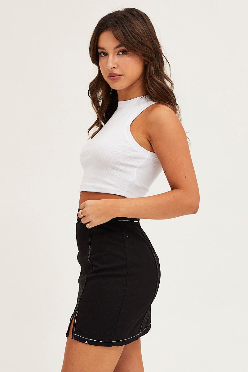 A LINE SKIRT Black Contrast Stitch Mini Skirt for Women by Ally