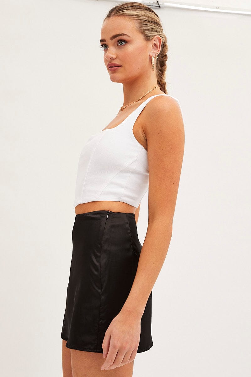 A LINE SKIRT Black Mini Skirt High Rise Satin for Women by Ally