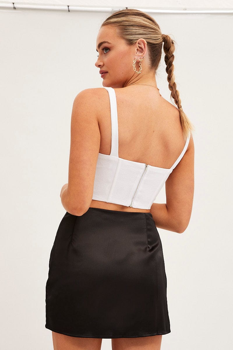 A LINE SKIRT Black Mini Skirt High Rise Satin for Women by Ally