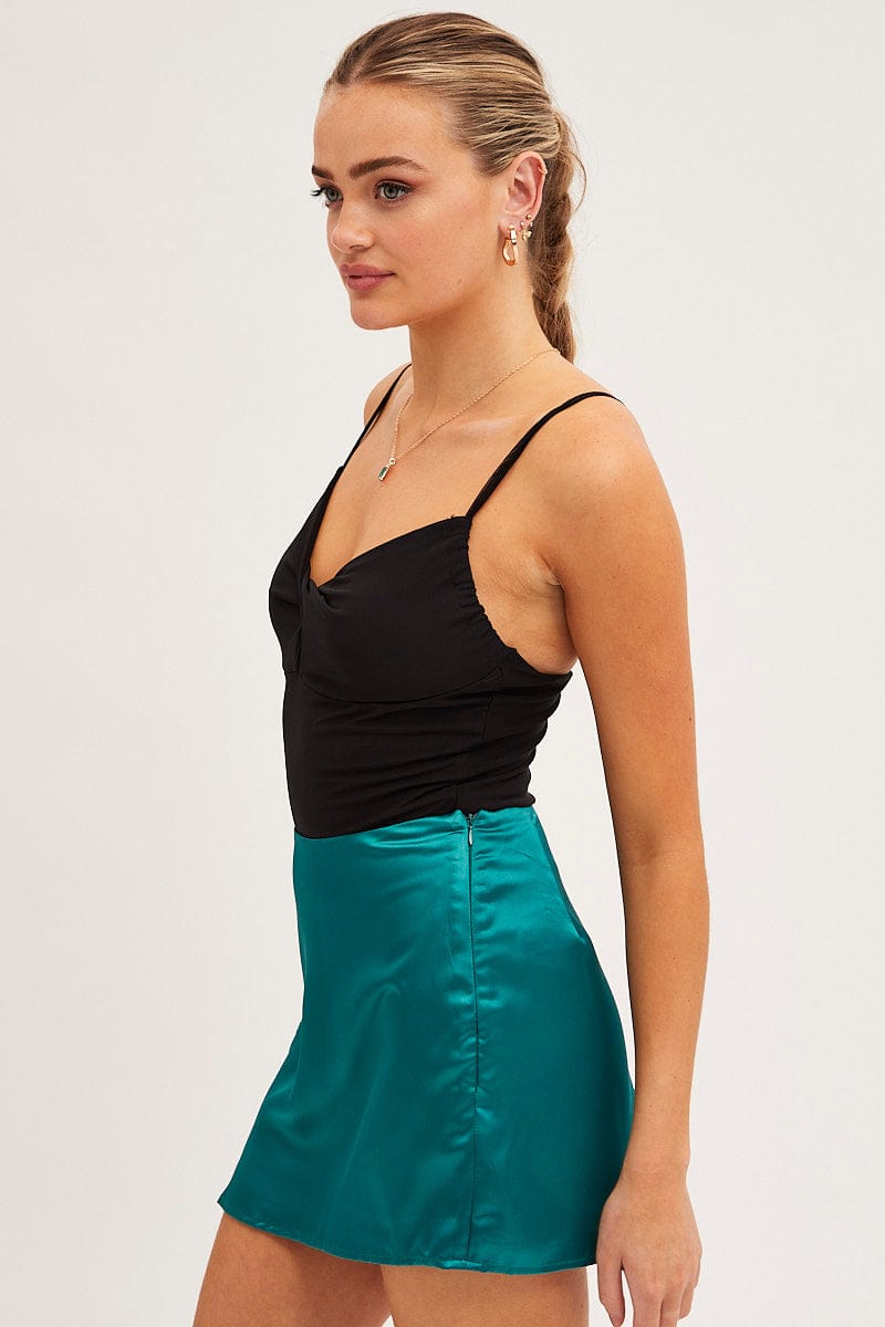 A LINE SKIRT Blue Mini Skirt High Rise Satin for Women by Ally