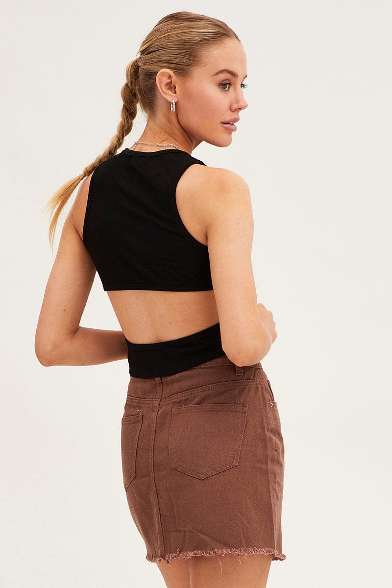 A LINE SKIRT Brown Denim Skirt Mini Asymmetric Hem for Women by Ally