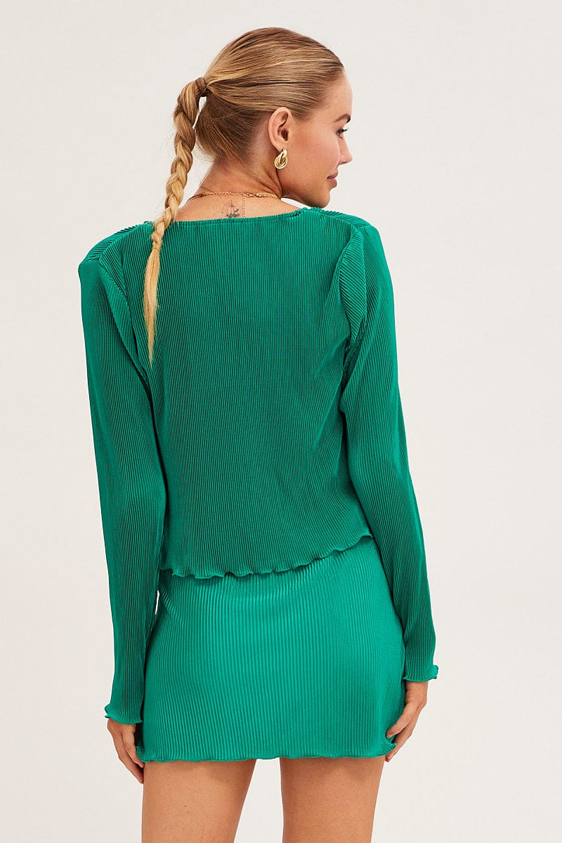 A LINE SKIRT Green Mini Skirt Plisse Satin for Women by Ally
