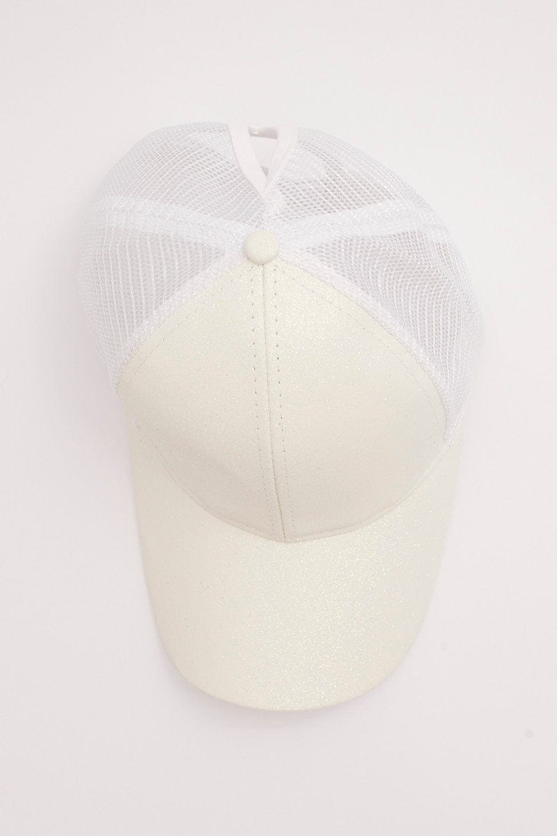 White Glitter Trucker Cap for Ally Fashion