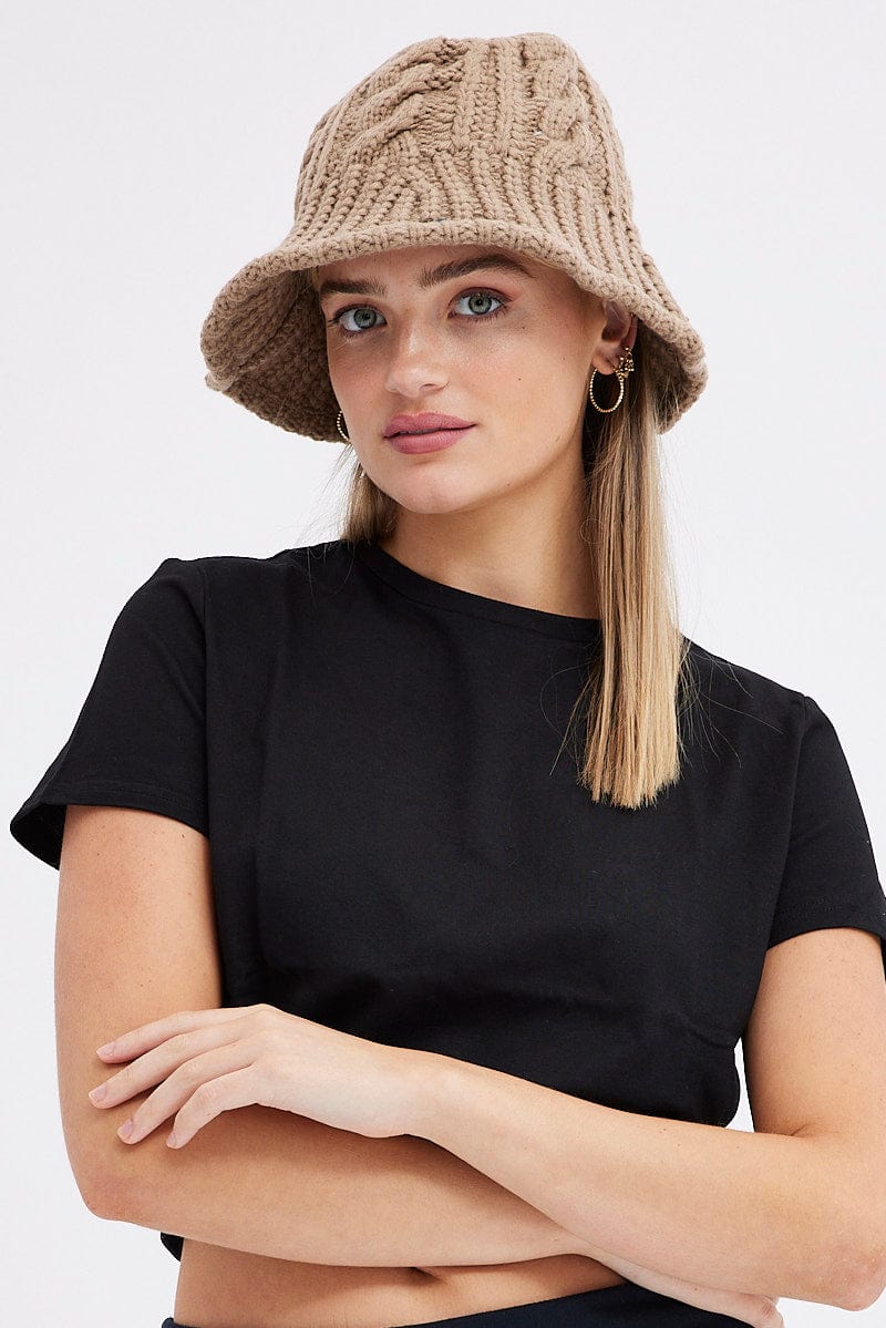 Brown Knitted Bucket Hat for Ally Fashion