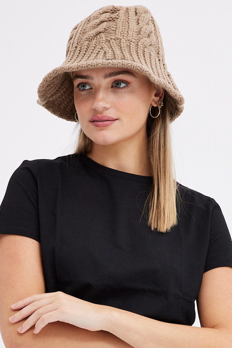 Brown Knitted Bucket Hat for Ally Fashion