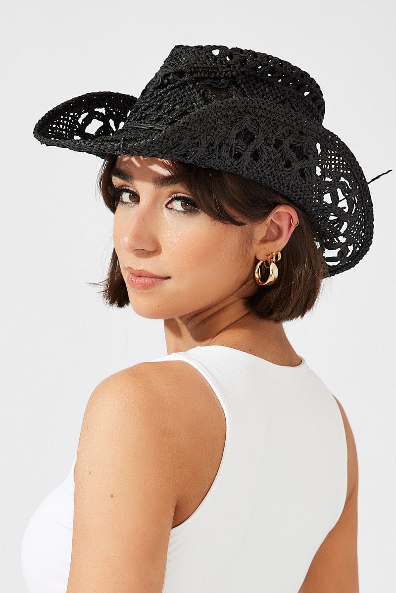 Black Straw Cowboy Hat for Ally Fashion