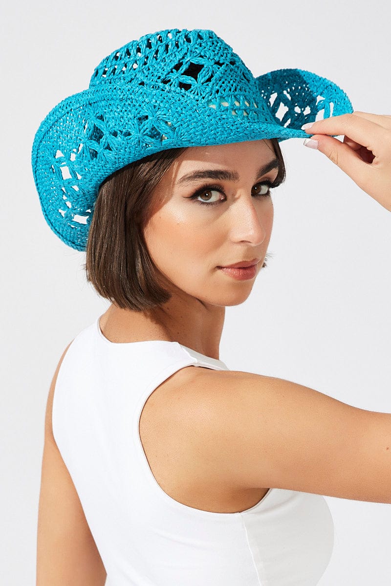 Blue Straw Cowboy Hat for Ally Fashion