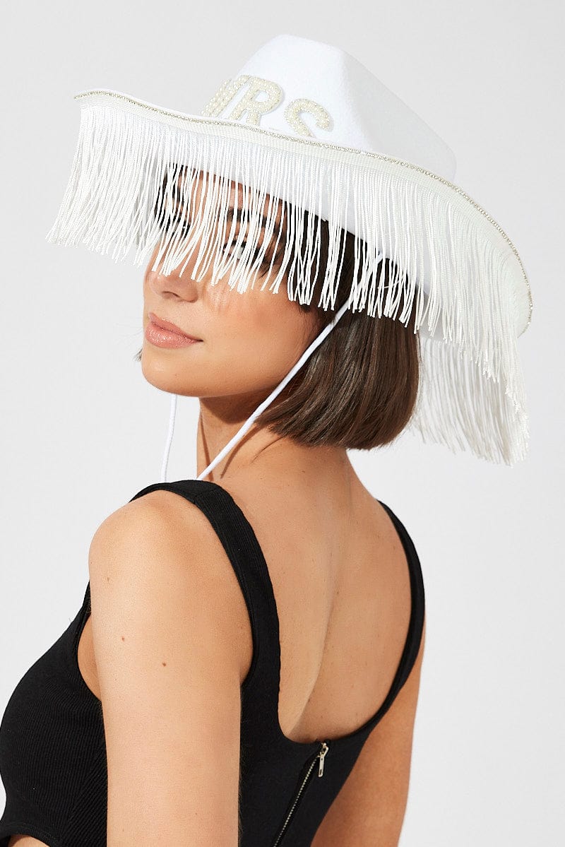 White MRS Hat With Tassel for Ally Fashion